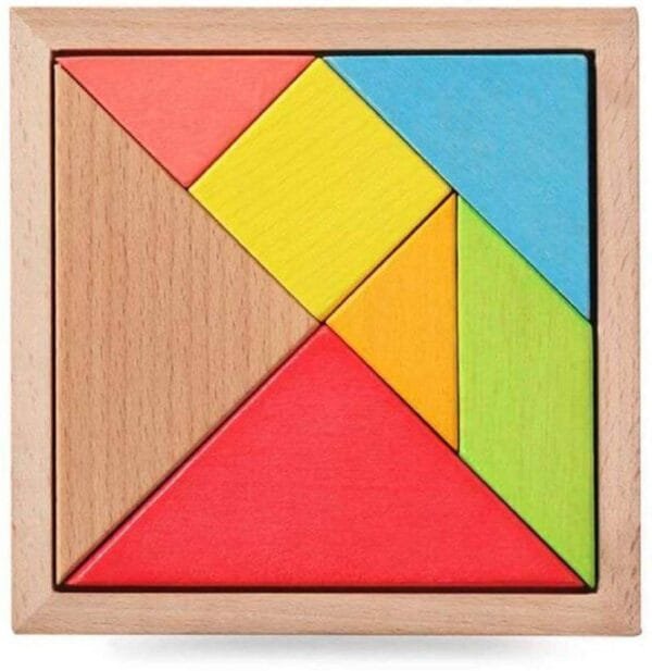 7-Piece Wooden Tangram Puzzle – Multi-Color Brain Development Toy for Kids