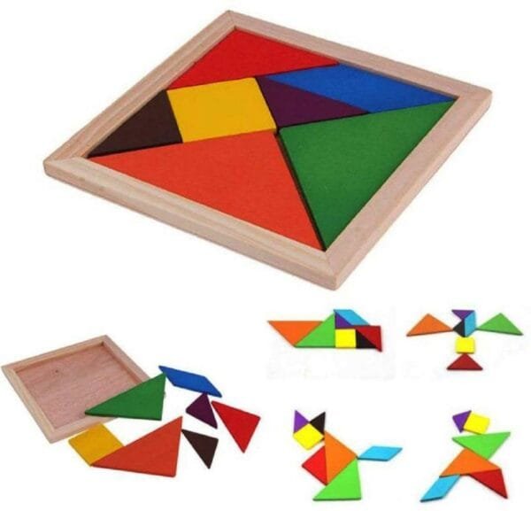 7-Piece Wooden Tangram Puzzle – Multi-Color Brain Development Toy for Kids - Image 2