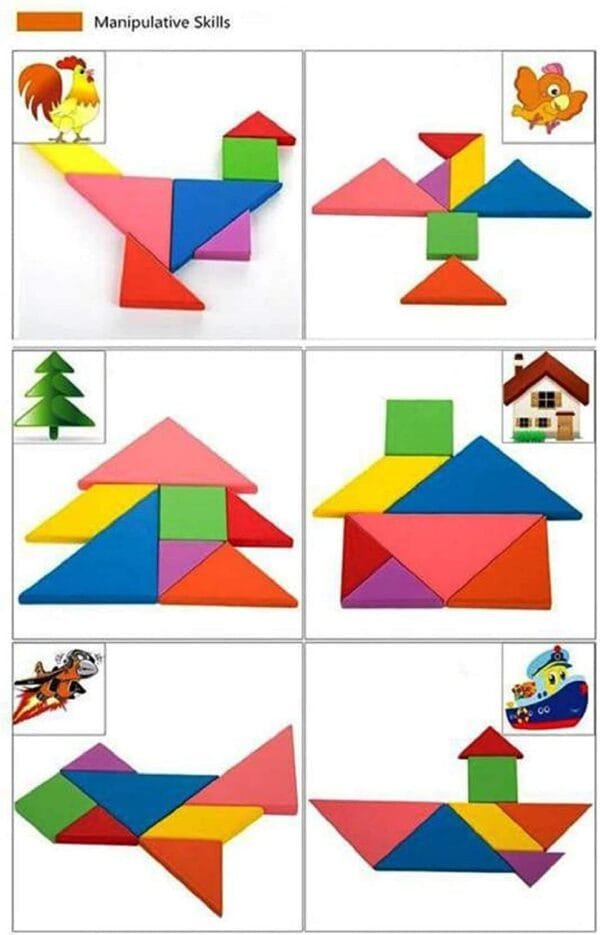 7-Piece Wooden Tangram Puzzle – Multi-Color Brain Development Toy for Kids - Image 4